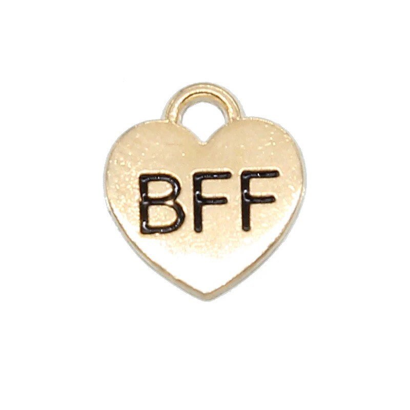 best friend heart charms, small gold 12mm alloy