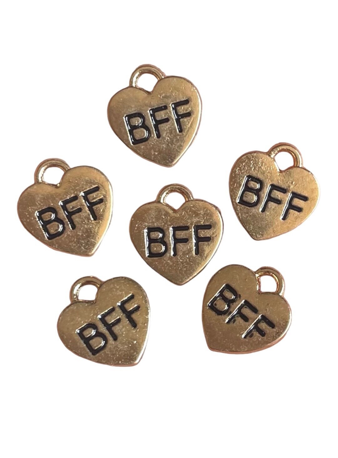 best friend heart charms, small gold 12mm alloy