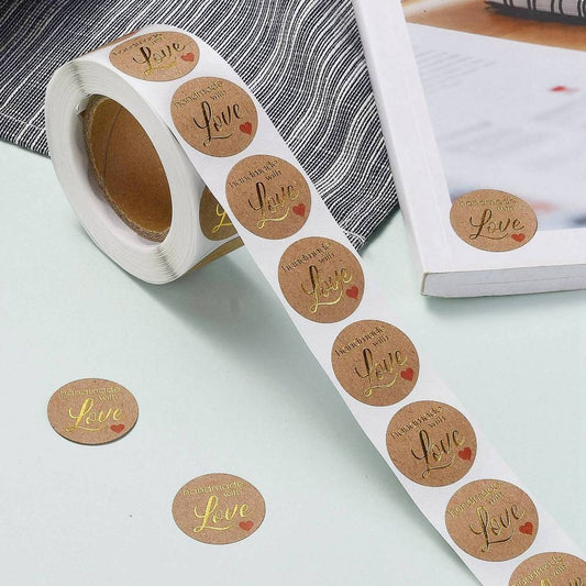 Handmade with love craft stickers, 25mm