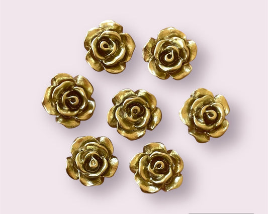 rose flower cabochon, metallic gold 12mm