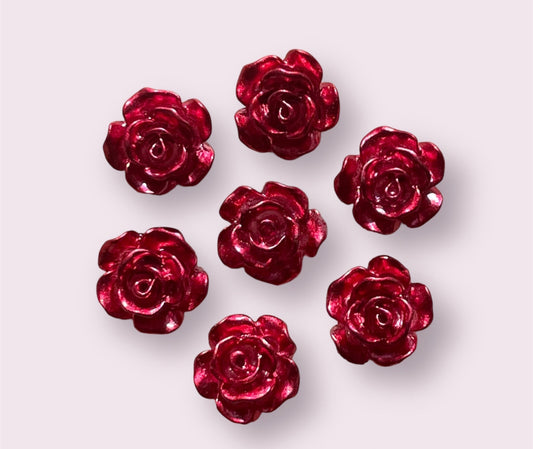 rose flower cabochon, metallic red 12mm