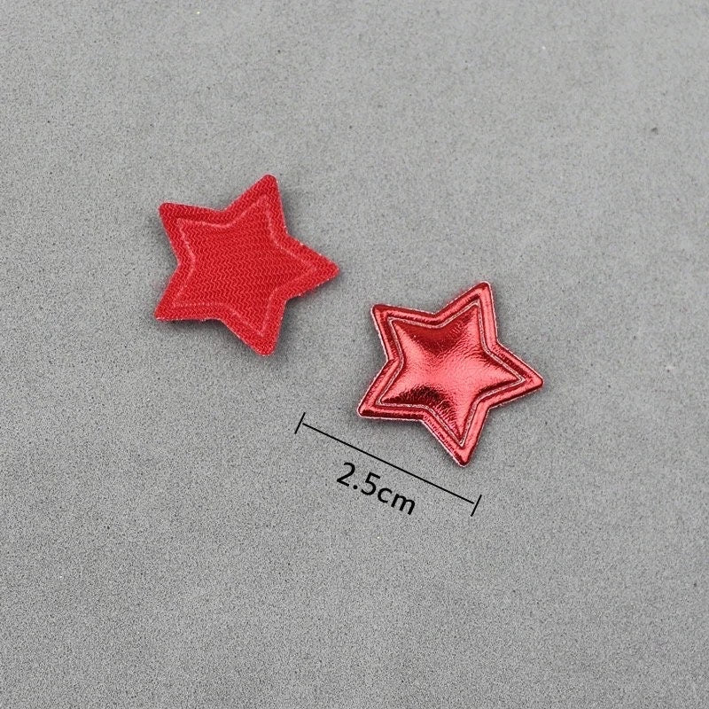 Metallic red padded fabric stars, 25mm