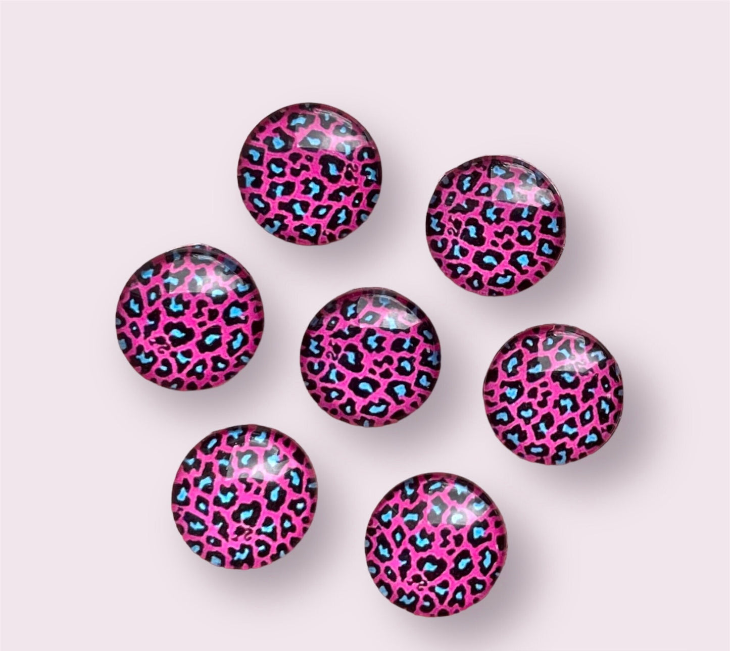round pink leopard pattern glass cabochons, 12mm