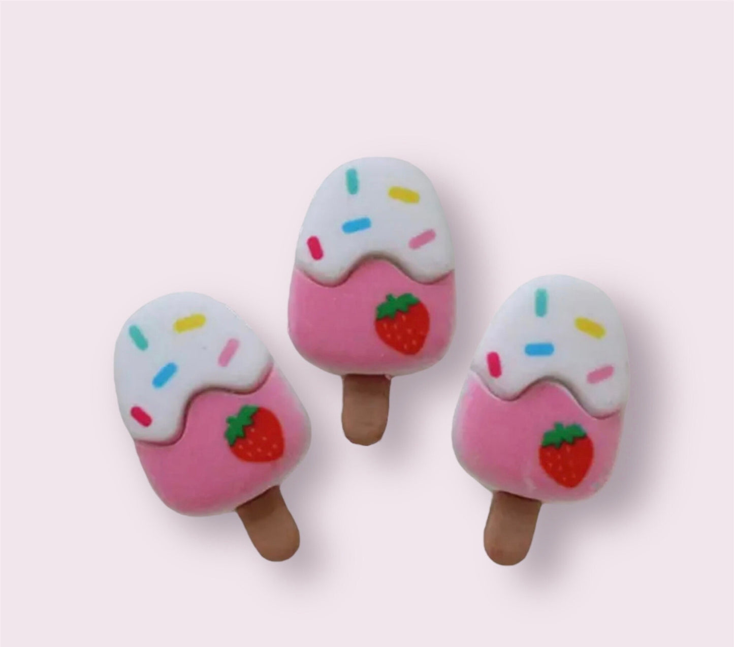 Ice lolly resin embellishments, pink strawberry 29mm
