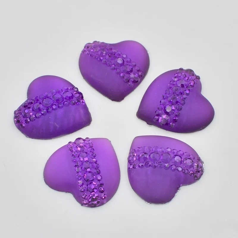Purple heart cabochons, purple 2cm