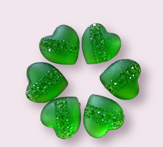 green heart cabochons, 2cm