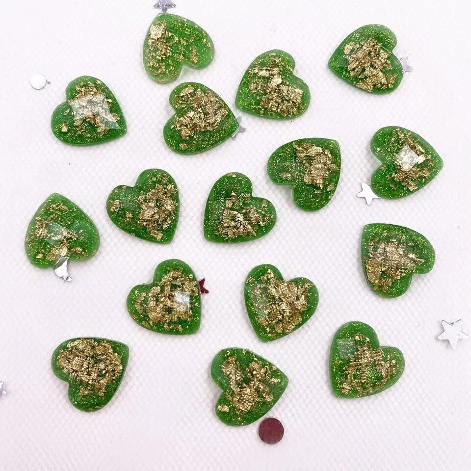 green heart embellishments, 12mm