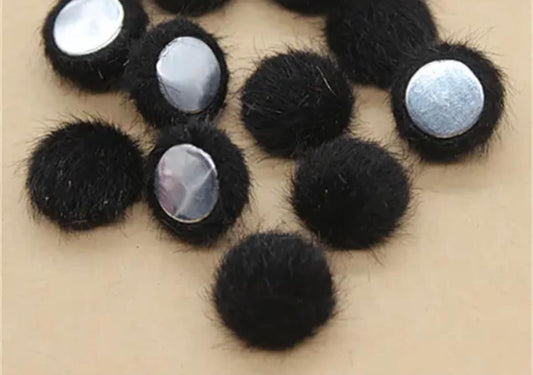 Fluffy round embellishments, black 15mm