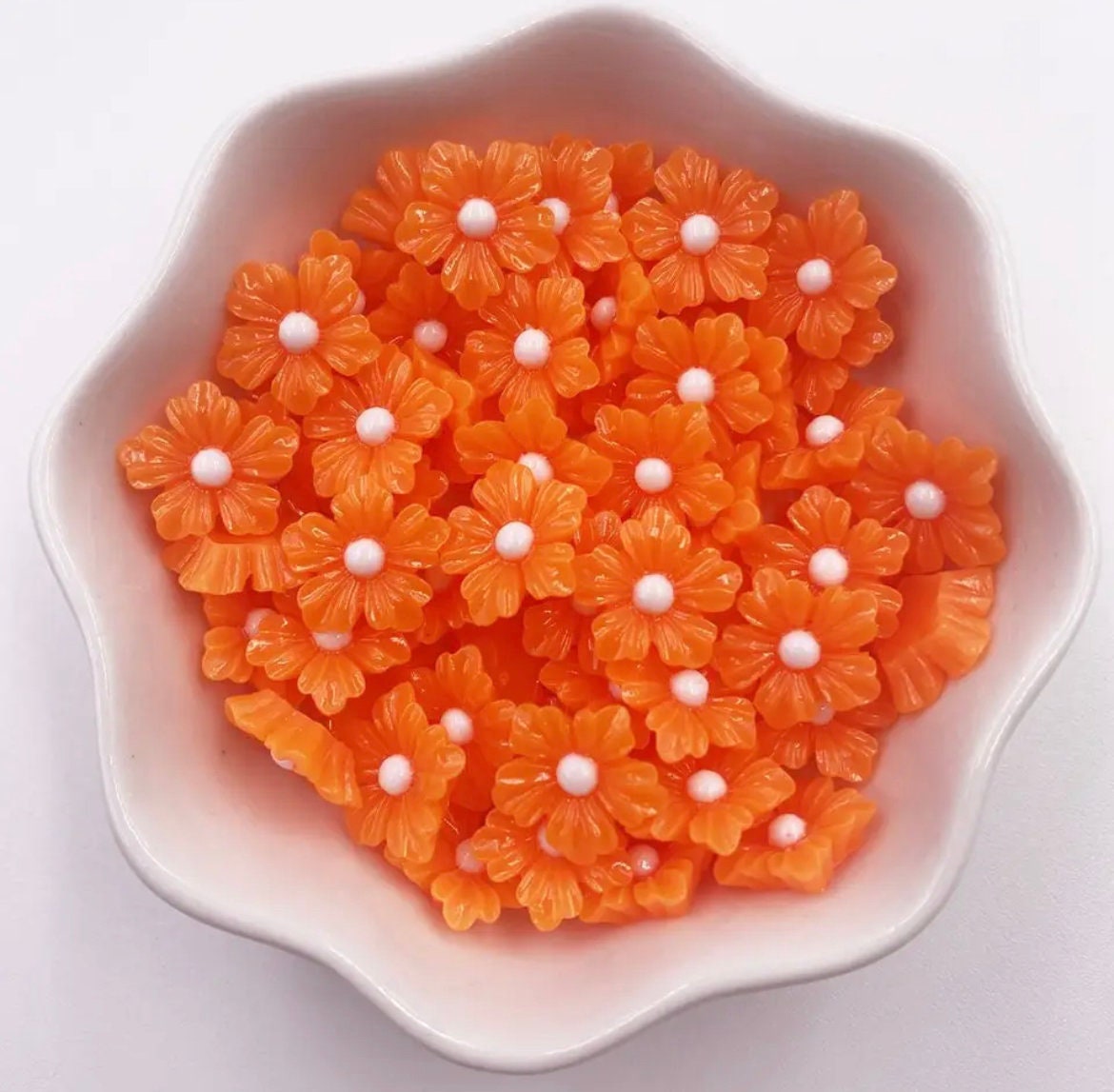 Orange flower cabochon, 12mm