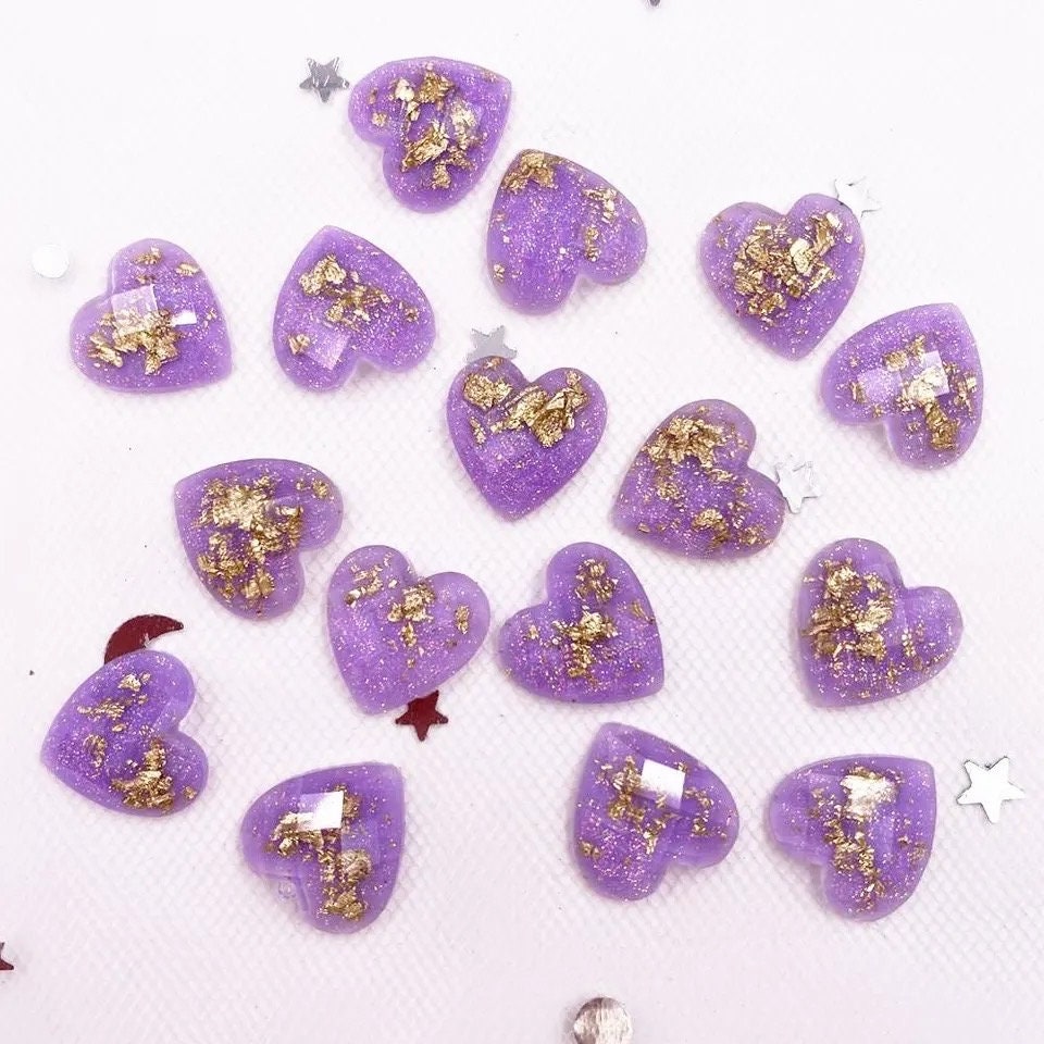 Purple heart embellishments, purple 12mm