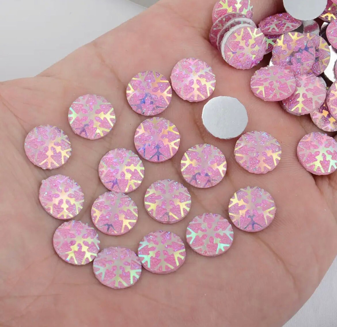Snowflake cabochons, 12mm pale pink