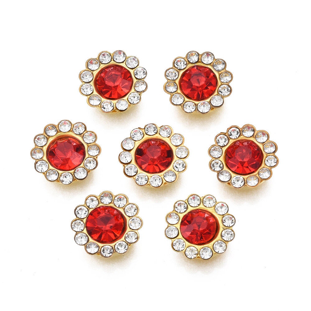 Round red rhinestone cabochons, 12mm glass