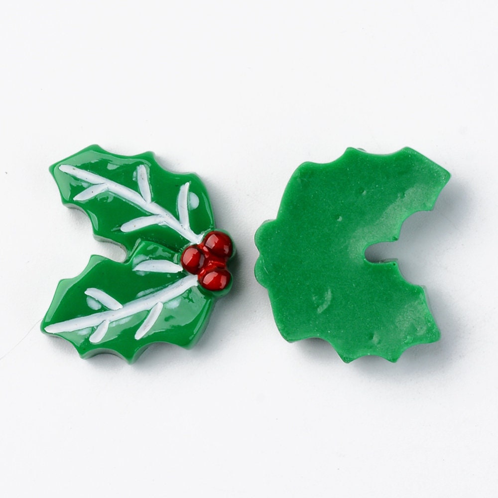 Holly leaf resin cabochons, 26mm
