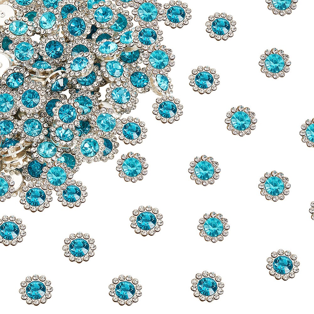 Round blue rhinestone cabochons, 12mm glass