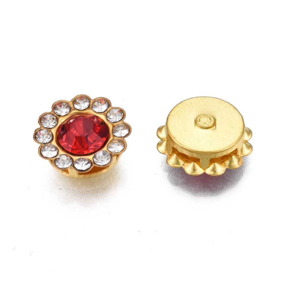 Round red rhinestone cabochons, 12mm glass