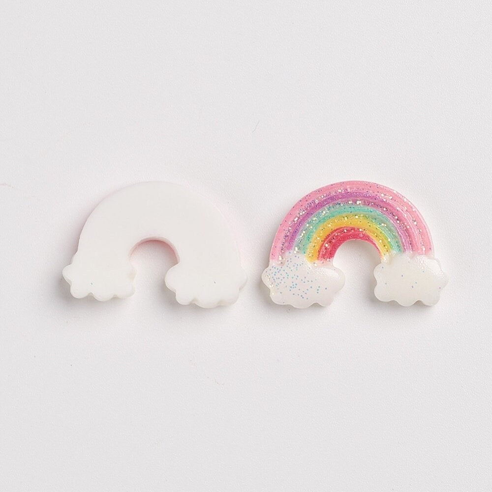 Rainbow resin cabochons, pink 26mm