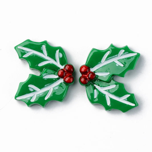 Holly leaf resin cabochons, 26mm
