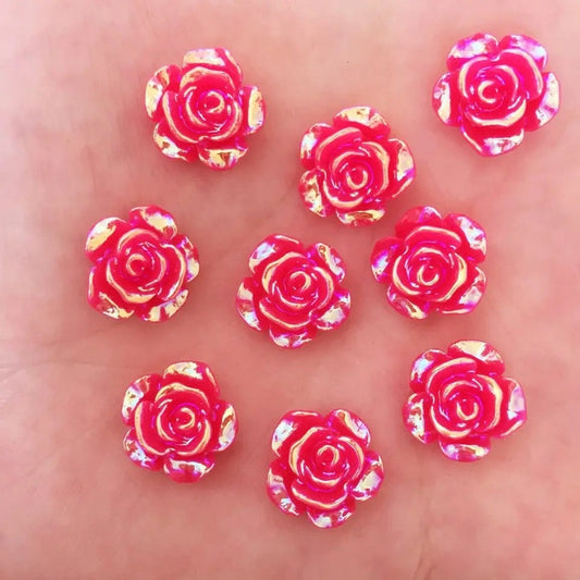 Red rose flower cabochon, 12mm