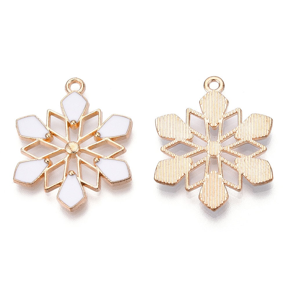 White enamel snowflake charms