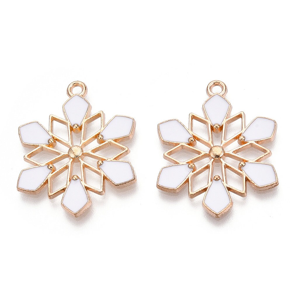 White enamel snowflake charms