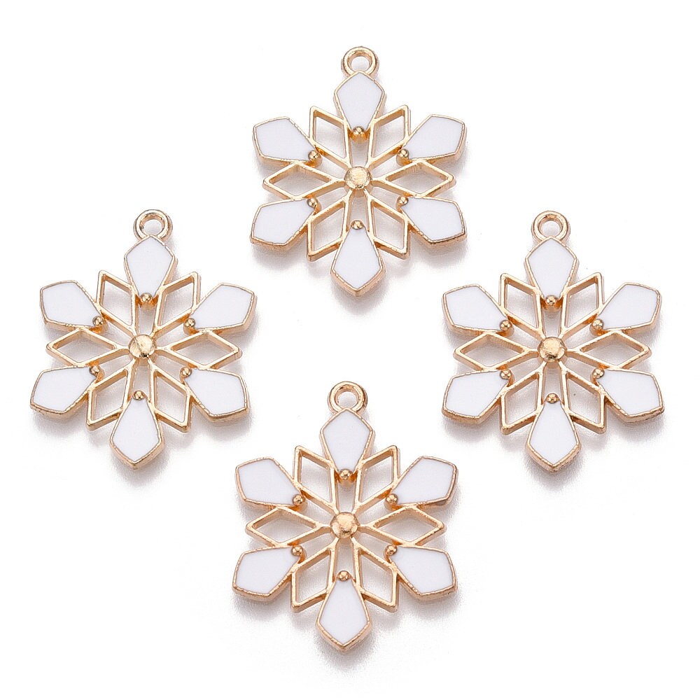 White enamel snowflake charms
