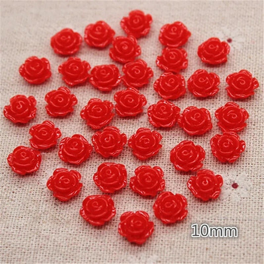 Red rose cabochons, red 10mm