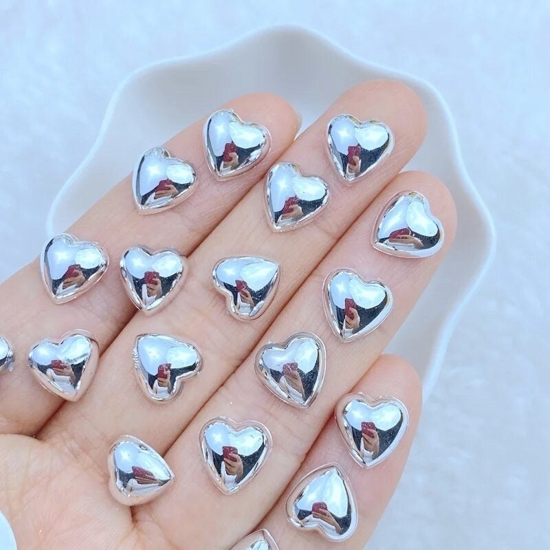 Heart embellishments, silver metallic 10mm