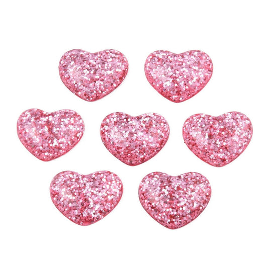 Pink glitter heart embellishments 16mm