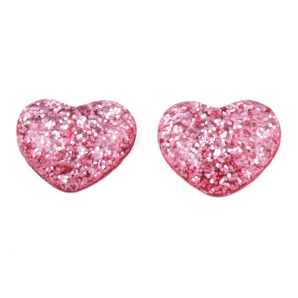 Pink glitter heart embellishments 16mm
