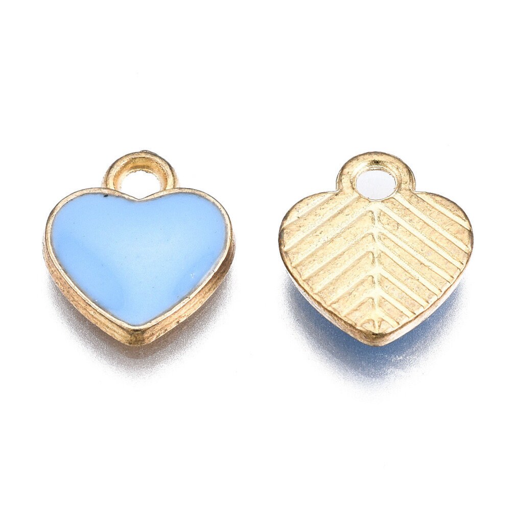Blue Heart charms, blue enamel