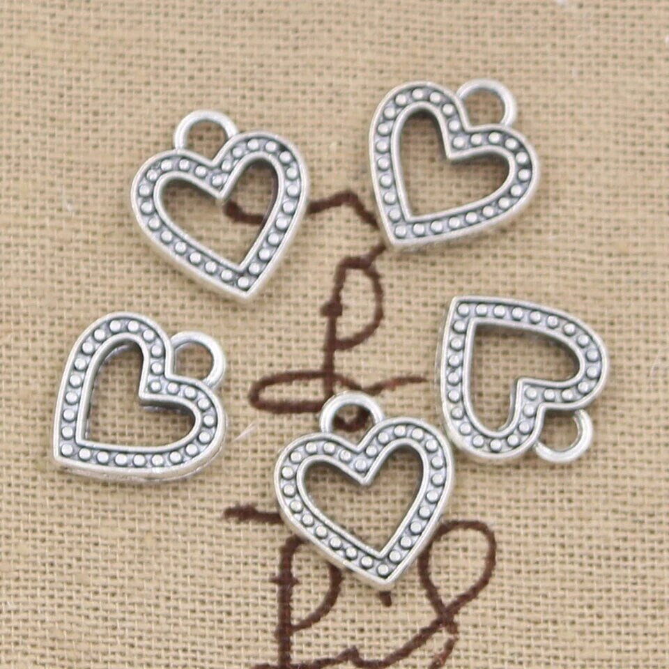 Silver heart charm, pattern 14mm Tibetan