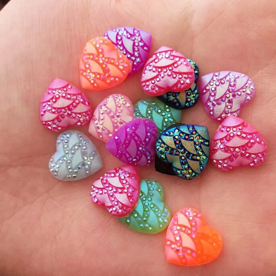 Heart embellishments, mix colour patterned 12mm
