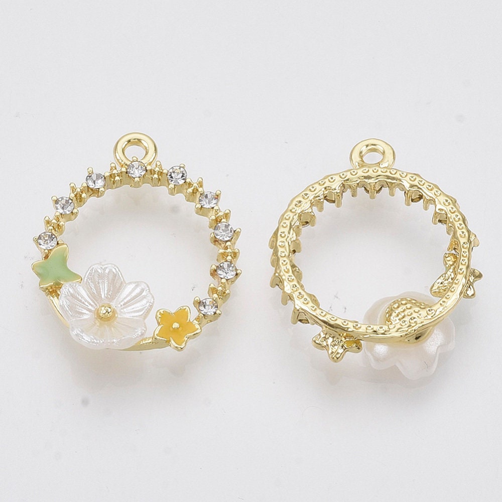 Hoop charms, crystal rhinestone floral