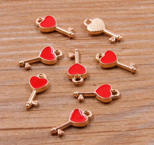 Red Heart key charms, 16mm