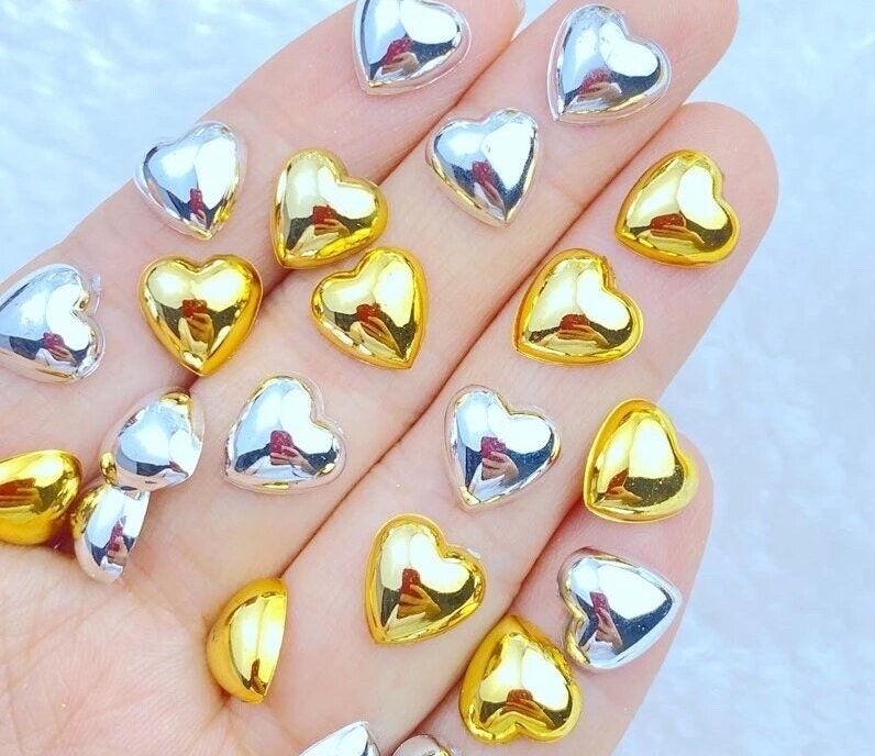 Heart embellishments, silver metallic 10mm