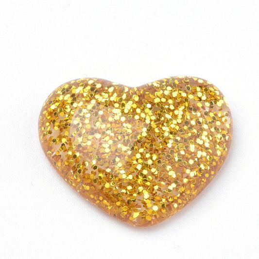 Gold glitter heart embellishments, 16mm