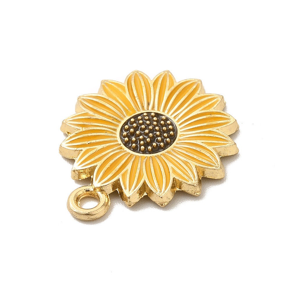 Yellow sunflower charms, 21mm