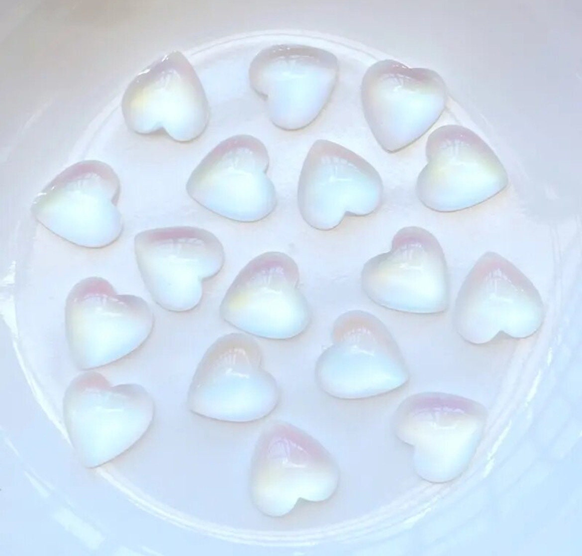 Heart embellishments, white opalescent 10mm