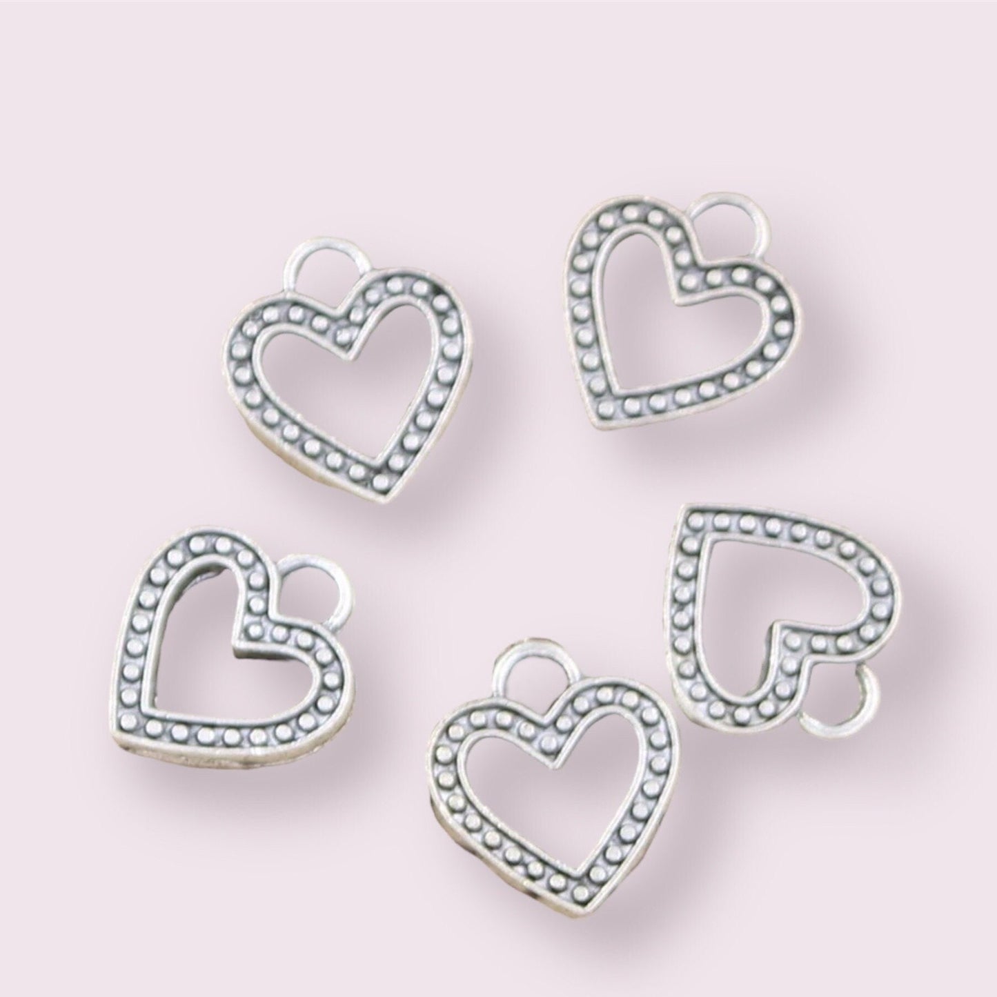 Silver heart charm, pattern 14mm Tibetan