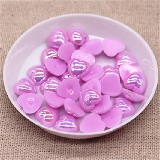 Lilac Heart pearlised cabochons, 10mm