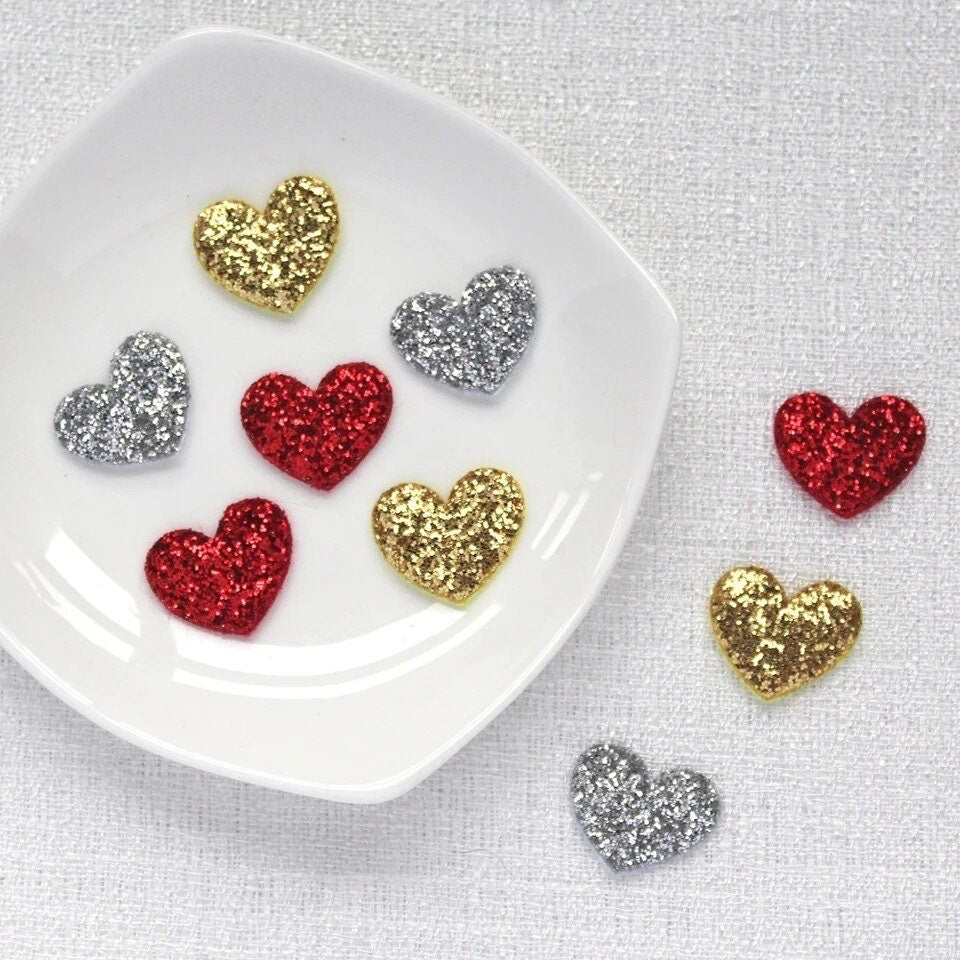 Heart shaped gold glitter appliqués, 20mm