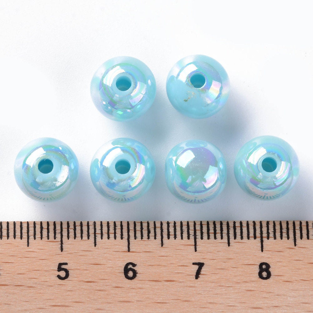 10mm pale blue lustre beads, acrylic 10mm