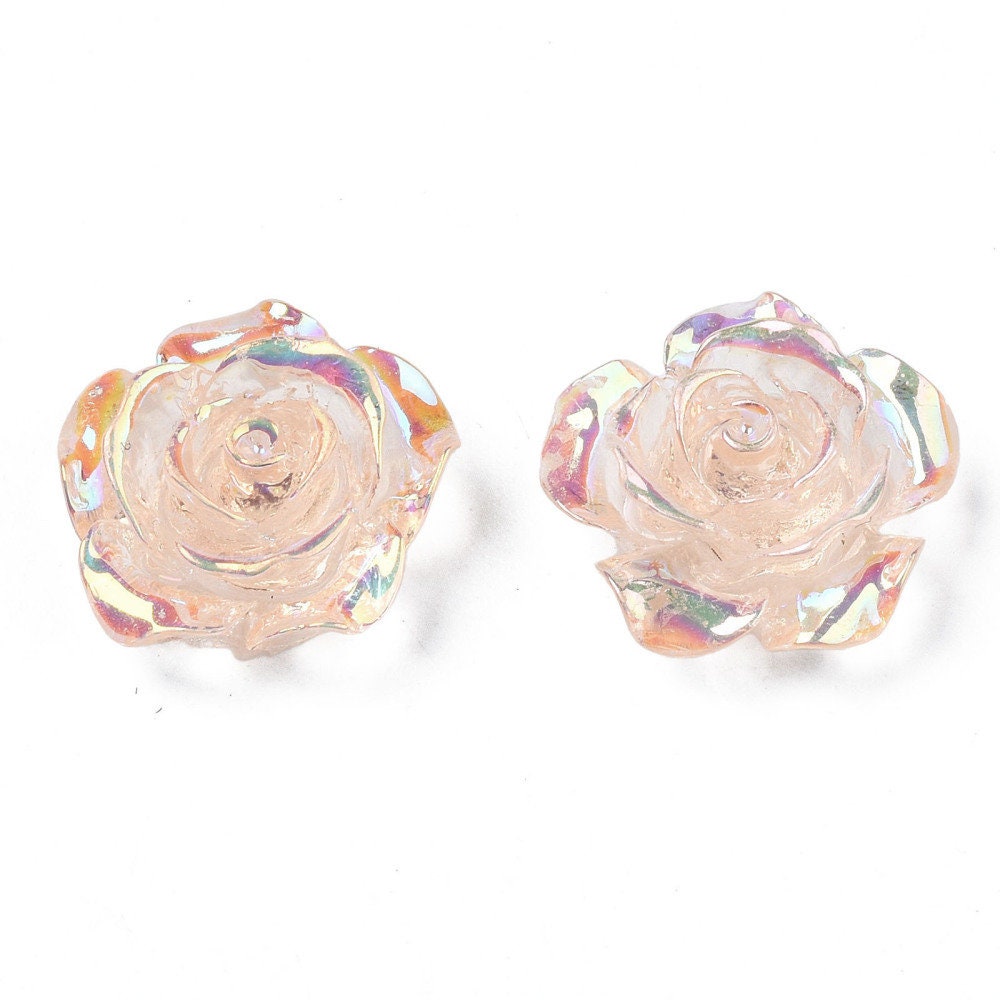 Peach rose flower cabochon, 15mm