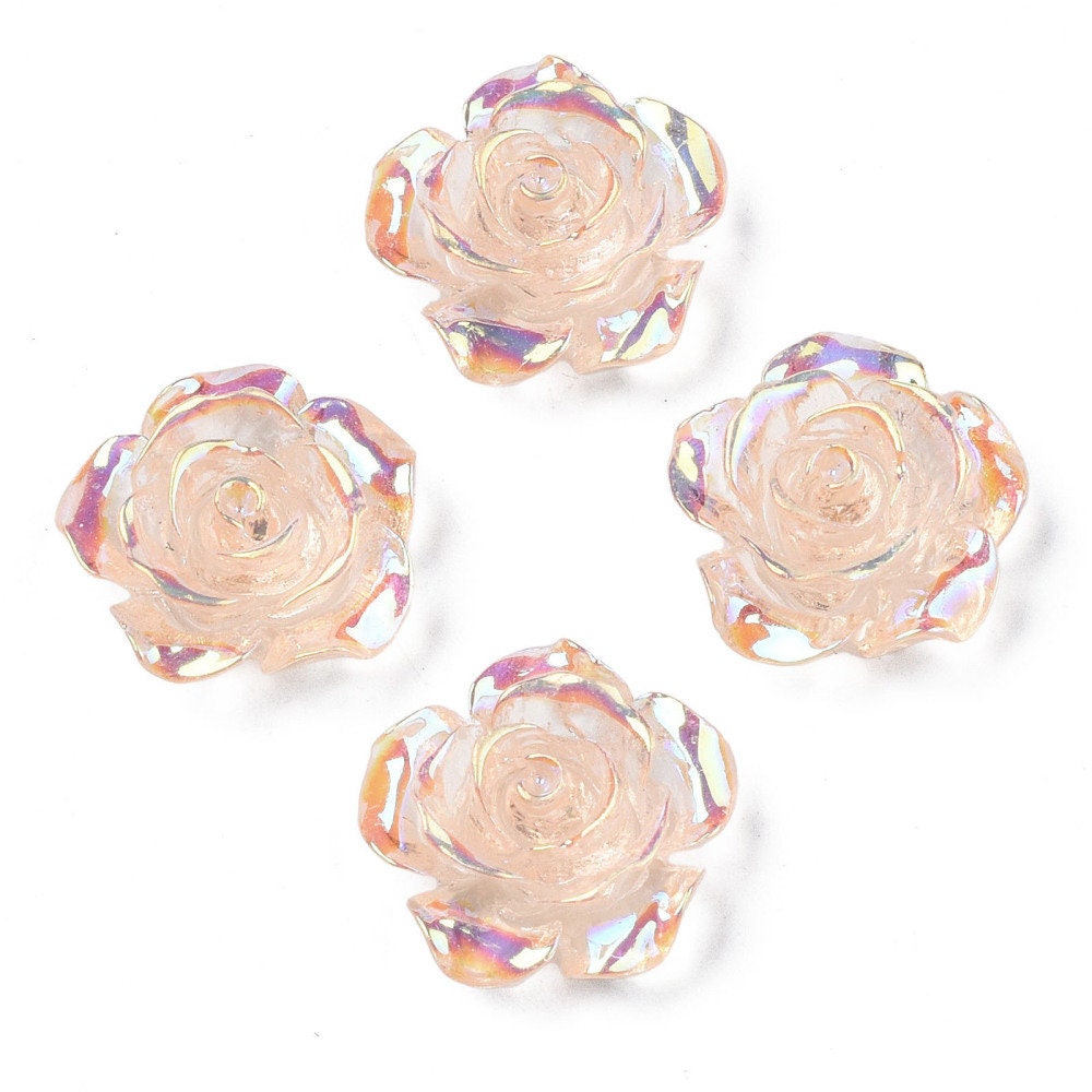 Peach rose flower cabochon, 15mm