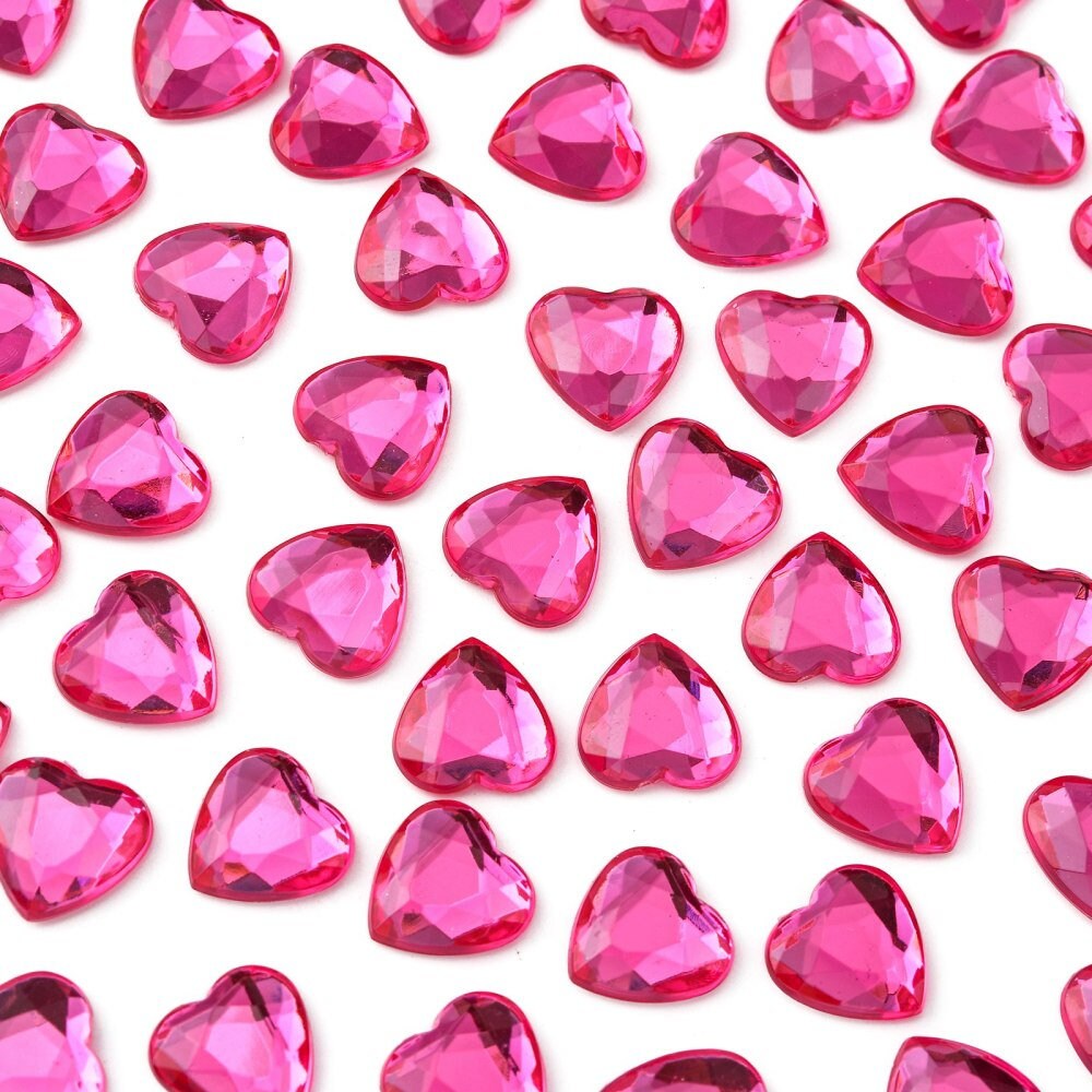 Pink heart embellishments, deep pink 12mm