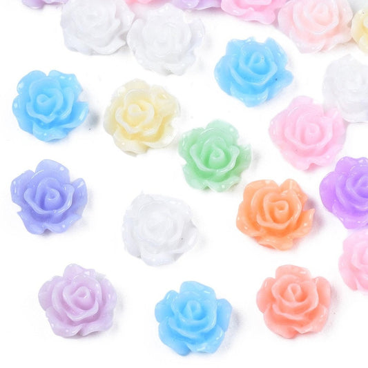 flower cabochons, tiny 6mm mixed