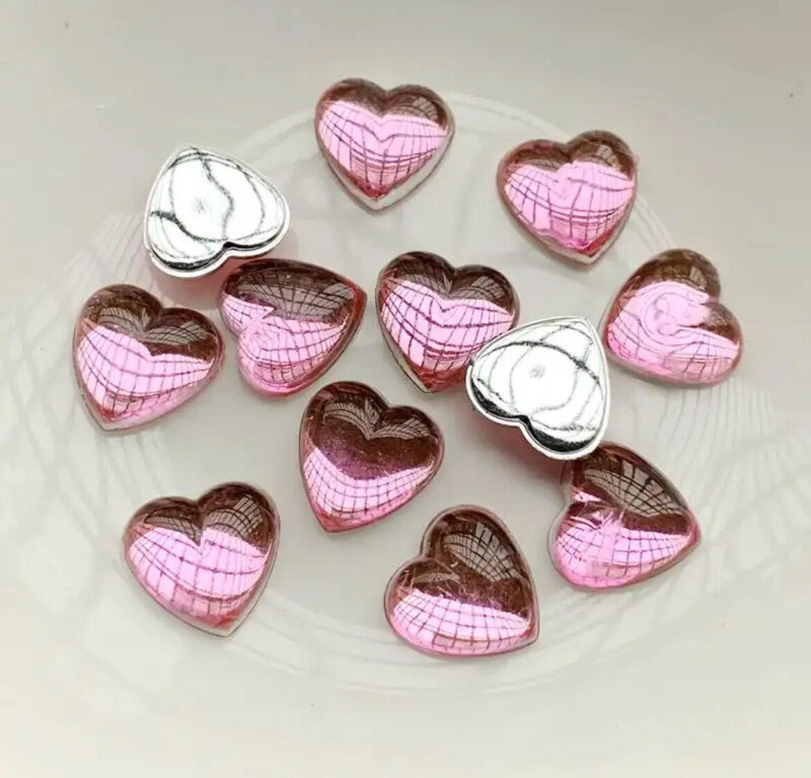 Pink glossy heart embellishments, 8mm