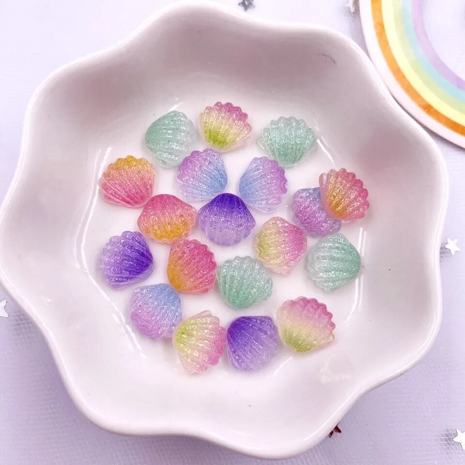 Seashell cabochons, mini mix colour 9mm