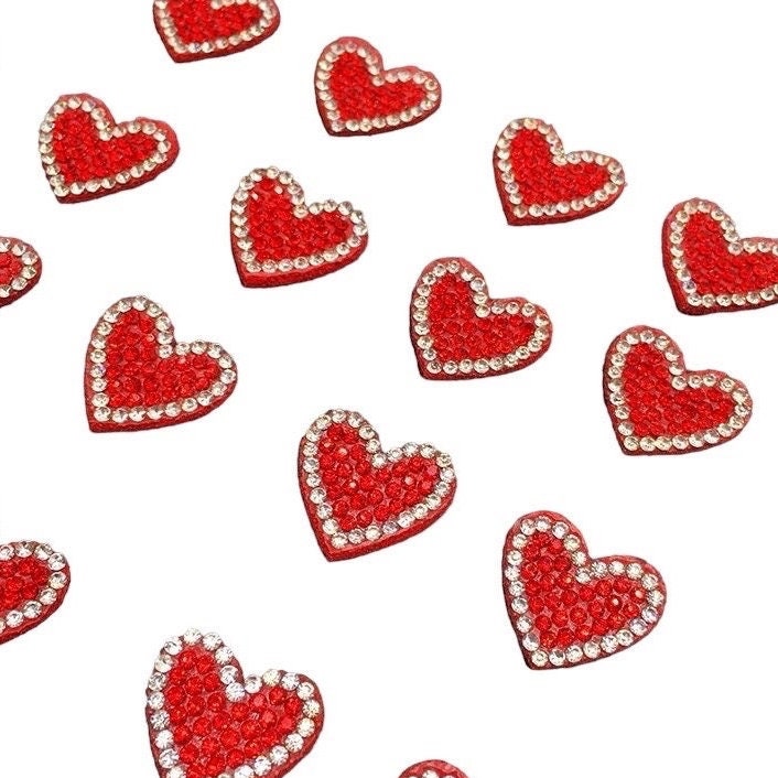 red felt rhinestone heart appliqués, 2cm