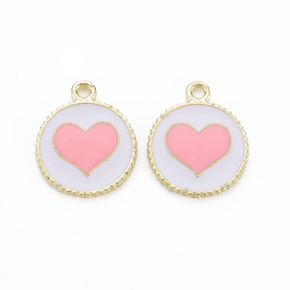 Round charms with heart, pink